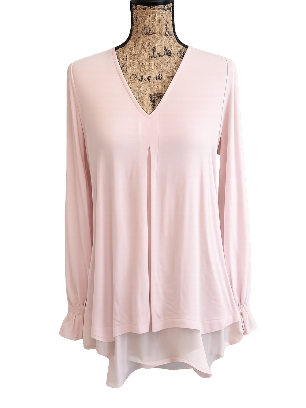 Michael Kors Blush Pink V-Neck Layered Long Sleeve Blouse Size Small
